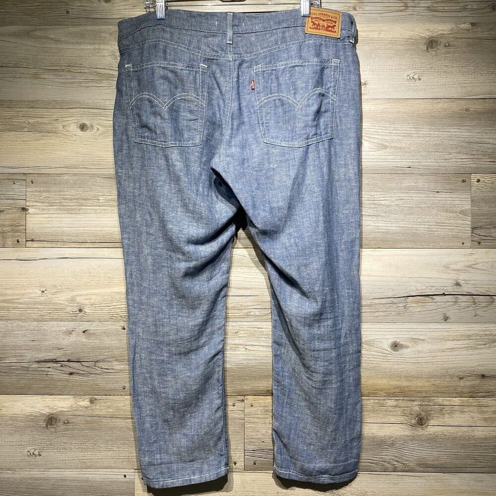 Levis Linen Blend Pants Blue Chambray Boyfriend Crop Women’s 32 38X27.5 5-Pocket